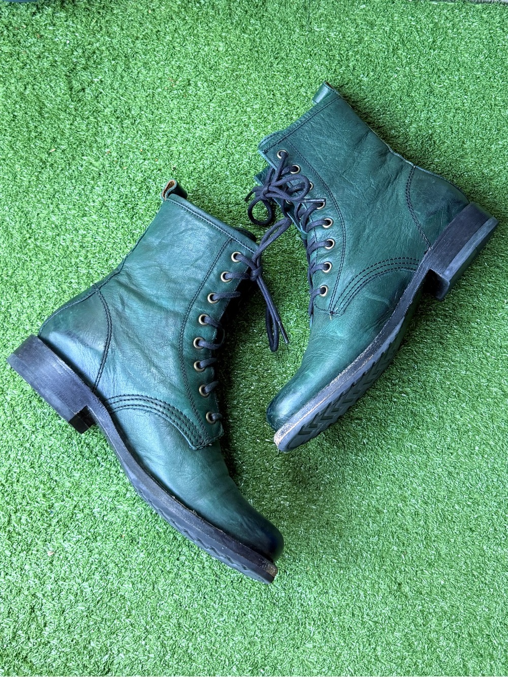 Frye Veronica Combat Distinctive Green Leather Women’s Boots - Picture 7 of 11